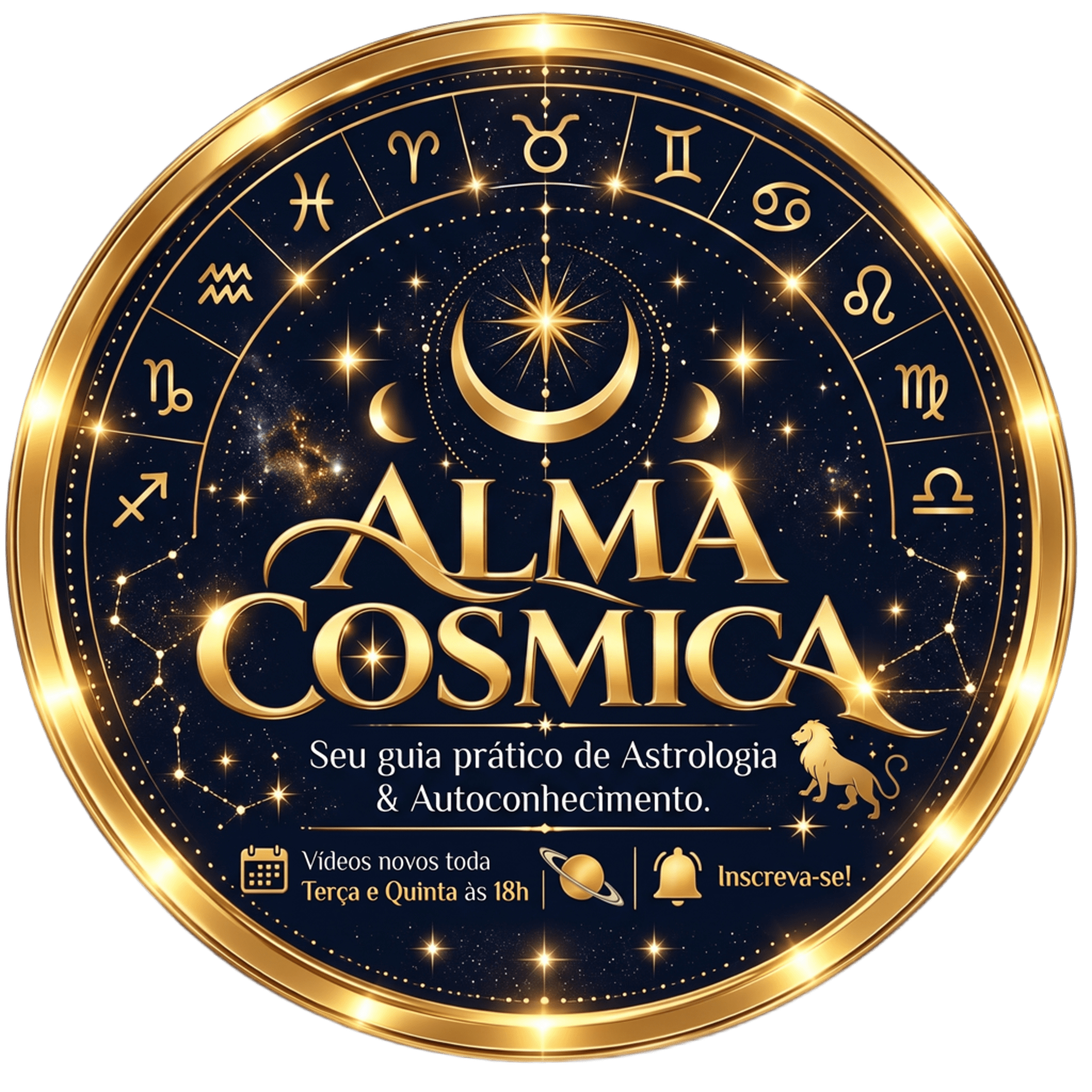 Logo circular dourada Alma Cósmica